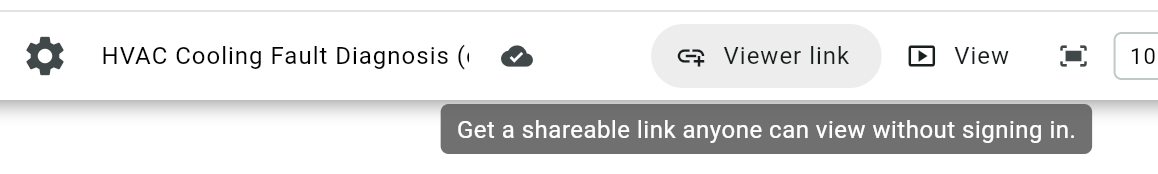 The Viewer link button in the Vexlio toolbar, with a tooltip: get a shareable link anyone can view without signing in